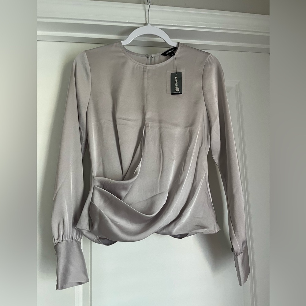 Express Long Sleeve Pleated Crossover Blouse